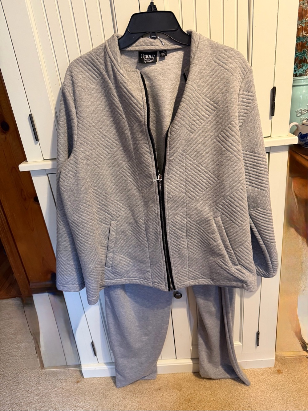 Quilted Gray Zip-Front Women's Pantsuit